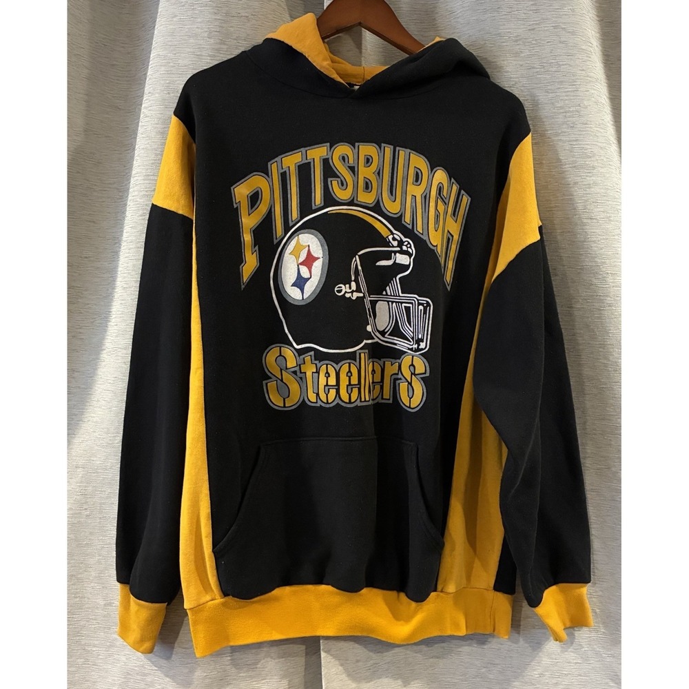 Vintage Pittsburgh Steelers Colorblock Sweatshirt Mens Spellout NFL